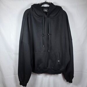 Popflex Hoodie Oversized Black Cotton Blend Fleece Sweatshirt L/XL RN 131291